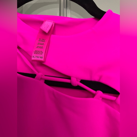 Skims fuchsia hot pink lace up one arm bodycon mini dress - Picture 5 of 5
